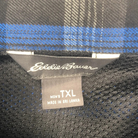Eddie Bauer Men's Blue Black Gray Plaid Flannel Long Sleeve Shirt | Size TXL - Picture 6 of 8